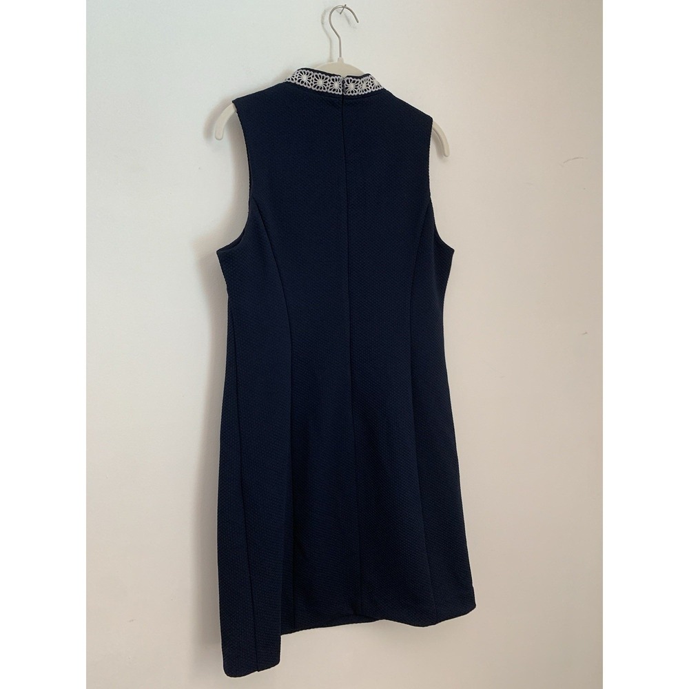 Pappagallo Sheath Dress Sz 10 Navy Blue White Lace Trim Sleeveless Career Preppy - Picture 6 of 10